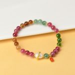 Buddha Stones Natural Multicolored Tourmaline Pearl Auspicious Character Charm Wisdom Bracelet Bracelet BS 3