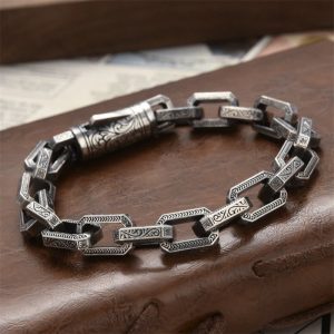 Buddha Stones Vintage Tang Dynasty Flower Design Engraved Luck Energy Bracelet Bracelet BS 22cm