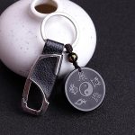 Buddha Stones Natural Black Obsidian Taoism Five Sacred Mountains Nine-Character Mantra Carved Strength Yin Yang Necklace Pendant Key Chain Necklaces & Pendants BS Black Obsidian&Key Chain