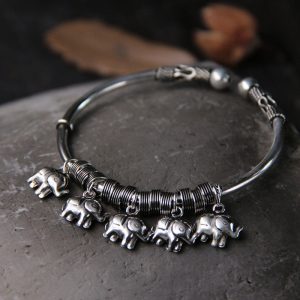 Buddha Stones 925 Sterling Silver Elephant Strength Bracelet Bangle Bracelet Bangle BS ELEPHANT SYMBOL (STRENGTH ♥ WISDOM)