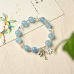 Buddha Stones 925 Sterling Silver Natural Aquamarine Serenity Flower Love Key Charm Bracelet Bracelet BS 4