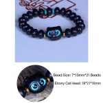 Buddha Stones Ebony Wood Liuli Glass Lovely Cat Peace Balance Bracelet Bracelet BS 7