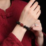 Buddha Stones Chinese Zodiac Natal Buddha Natural Black Obsidian Cinnabar Purification Bracelet Bracelet BS 15