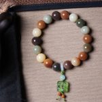 Buddha Stones Natural Multicolored Gradient Bodhi Seed Liuli Glass Charm Peace Bracelet Bracelet BS 12