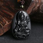 Buddha Stones Chinese Zodiac Natal Buddha Natural Black Obsidian Purification Necklace Pendant Necklaces & Pendants BS Dragon-Samantabhadra Bodhisattva