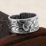 Buddha Stones 999 Sterling Silver Lotus Symbol Heart Sutra Protection Ring Ring BS 1