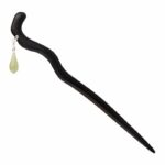 Buddha Stones 925 Sterling Silver Natural Hetian Jade Ebony Wood Luck Charm Hairpin Hairpin BS 7