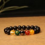 Buddha Stones Five Elements God of Wealth Various Agate Crystal Wealth Bracelet Bracelet BS Black Onyx(Protection♥Fortune)