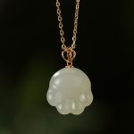 Buddha Stones 925 Sterling Silver Hetian White Jade Cute Cat Paw Luck Necklace Pendant Necklaces & Pendants BS 1