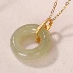 Buddha Stones 925 Sterling Silver Cyan Jade Peace Buckle Bamboo Leaf Harmony Necklace Pendant Necklaces & Pendants BS 7