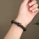 Buddha Stones Gold Sheen Obsidian Silver Sheen Obsidian Lovely Paw Lucky Cat Protection Bracelet Bracelet BS 6