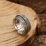 Buddha Stones 925 Sterling Silver Tang Dynasty Flower Design Luck Adjustable Ring Ring BS 1