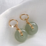 Buddha Stones Round Jade Peace Buckle Luck Drop Earrings Earrings BS 6