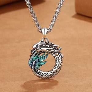 Buddha Stones Tibetan Copper Dragon Strength Necklace Necklaces & Pendants BS Dragon Necklace-with Bone Chain(Necklace Length: 60cm)