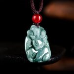 Buddha Stones Natural Green Jade Nine-Tailed Fox Engraved Prosperity Necklace Pendant Necklaces & Pendants BS 1
