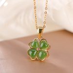 Buddha Stones 925 Sterling Silver Hetian Cyan Jade Lucky Four Leaf Clover Healing Necklace Pendant