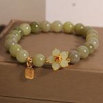 Buddha Stones Green Jade Flower Fu Character Charm Luck Bracelet Bracelet BS 7