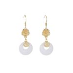 Buddha Stones FengShui White Jade Blessing Drop Earrings Earrings BS 23