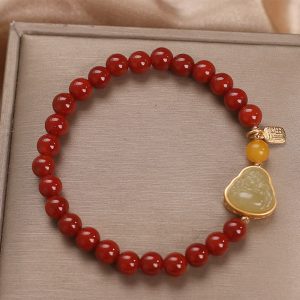 Buddha Stones Laughing Buddha Red Agate Jade Confidence Bracelet Bracelet BS Jade&Red Agate
