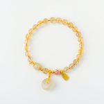 Buddha Stones Natural Golden Rutilated Quartz Fu Character Peace Buckle Charm Wealth Bracelet Bracelet BS 5