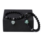 Buddha Stones 2Pcs Black Onyx Crystal Stone Love Heart Protection Support Couple Bracelet Bracelet BS 12