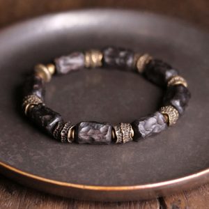 Buddha Stones Tibetan Ebony Wood Copper Calm Peace Bracelet Bracelet BS 18cm Regular Type