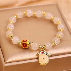 Buddha Stones Year of the Dragon White Agate Green Aventurine Peace Buckle Luck Bracelet (Extra 30% Off | USE CODE: FS30) Bracelet BS White Agate(Luck♥Positivity)(Wrist Circumference 14-16cm)