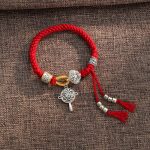 Buddha Stones Handmade Tibetan Om Mani Padme Hum Fu Character Luck Fortune Braided Bracelet Bracelet BS Red(Wrist Circumference 14-18cm)