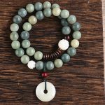 Buddha Stones Cyan Bodhi Seed Lotus Jade Peace Buckle Wisdom Double Wrap Bracelet Mala Bracelet BS 13