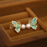 Buddha Stones 925 Sterling Silver Posts 18K Gold Plated Copper Natural Pearl Butterfly Healing Stud Earrings 5
