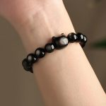 Buddha Stones Gold Sheen Obsidian Silver Sheen Obsidian Lovely Paw Lucky Cat Protection Bracelet Bracelet BS 17
