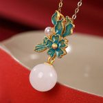 Buddha Stones White Jade 925 Sterling Silver Pearl Flower Blessing Necklace Pendant Ring Earrings Bracelet Necklaces & Pendants BS 8