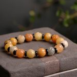 Buddha Stones Golden Silk Jade Lotus Wealth Luck Bracelet Bracelet BS 9