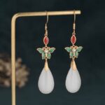 Buddha Stones FengShui White Jade Luck Drop Earrings Earrings BS 2