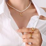Buddha Stones Pearl Crescent Moon Calm Necklace Pendant Necklaces & Pendants BS 3