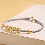 Buddha Stones Copper Coin Fortune Tree Pearl Luck Blue Rope Braided Bracelet Bracelet BS 9