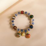 Buddha Stones Colorful Candy Agate Gold Swallowing Beast Family Liuli Glass Bead Strength Bracelet Bracelet BS White Blue Candy Agate