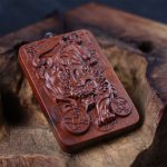 Buddha Stones Natural Lightning Struck Jujube Wood PiXiu Copper Coin Good Fortune Necklace Pendant 8