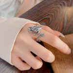 Buddha Stones Vintage 925 Sterling Silver Year Of The Dragon Design Luck Metal Ring Ring BS 7