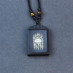 Buddha Stones 999 Sterling Silver Ebony Wood Lotus Inlaid Calm Necklace Pendant Necklaces & Pendants BS 2