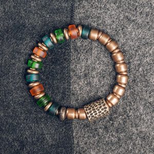 Buddha Stones Tibetan Colorful Glass Beads Copper Wealth Bracelet Bracelet BS 18cm