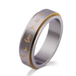 Buddha Stones Mantra Titanium Steel Balance Rotatable Ring Ring BS Silver US12