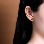 Buddha Stones 925 Sterling Silver Plated Gold Natural Hetian Cyan Jade Bead Luck Stud Earrings Earrings BS 5