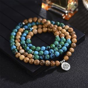 Buddha Stones 108 Meditation Healing Multilayer Mala Mala Bracelet BS Lotus Mala