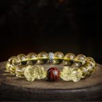 Buddha Stones Natural Citrine Double PiXiu Tiger Eye Prosperity Protection Bracelet Bracelet BS 10mm(Wrist Circumference 14-16cm)