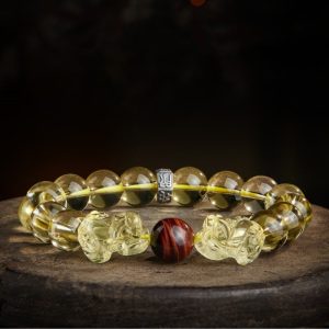 Buddha Stones Natural Citrine Double PiXiu Tiger Eye Prosperity Protection Bracelet Bracelet BS 10mm(Wrist Circumference 14-16cm)