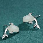 Buddha Stones 925 Sterling Silver Cute Dolphin Hetian Jade Red Agate Luck Necklace Pendant Ring Earrings Set Bracelet Necklaces & Pendants BS Earrings Hetian Jade