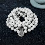 Buddha Stones White Turquoise Lotus Mala Healing Bracelet Mala Bracelet BS 1