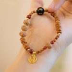 Buddha Stones Tibetan Bodhi Seed Black Onyx Smoky Quartz Om Mani Padme Hum Fu Character Wealth Bracelet Bracelet BS Bodhi Seed Olive Pit Black Onyx(Wrist Circumference 14-16cm)