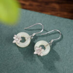 Buddha Stones 925 Sterling Silver Hetian Jade Peace Buckle Orchid Prosperity Earrings 6